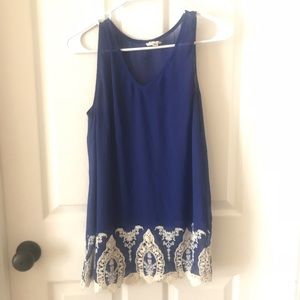 Blue Tank Top with Crochet Detail